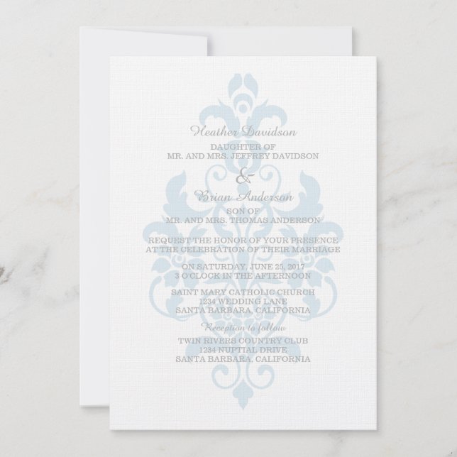 Invitación a la boda de Damask con sutiles colores (Anverso)