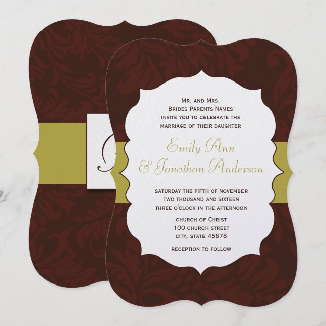Invitación a la boda de Damask de Chartreuse Borgo (Anverso / Reverso)