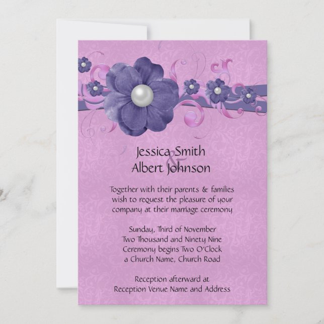Invitación a la Boda de Damask de Pearl Floral de  (Anverso)