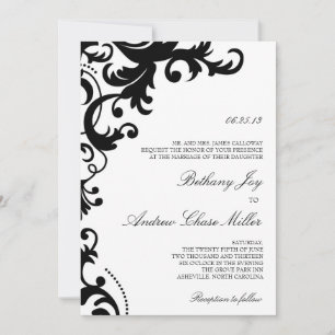 Invitación a la boda de Damask elegante en blanco 