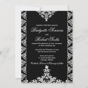 Invitación a la boda de Damask en negro