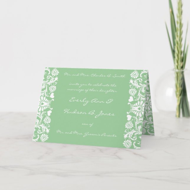 Invitación a la boda de Damask Green-Sage (Anverso)