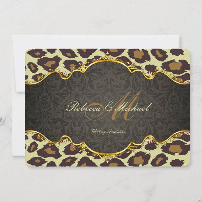 Invitación a la boda de Damask Leopard (Anverso)