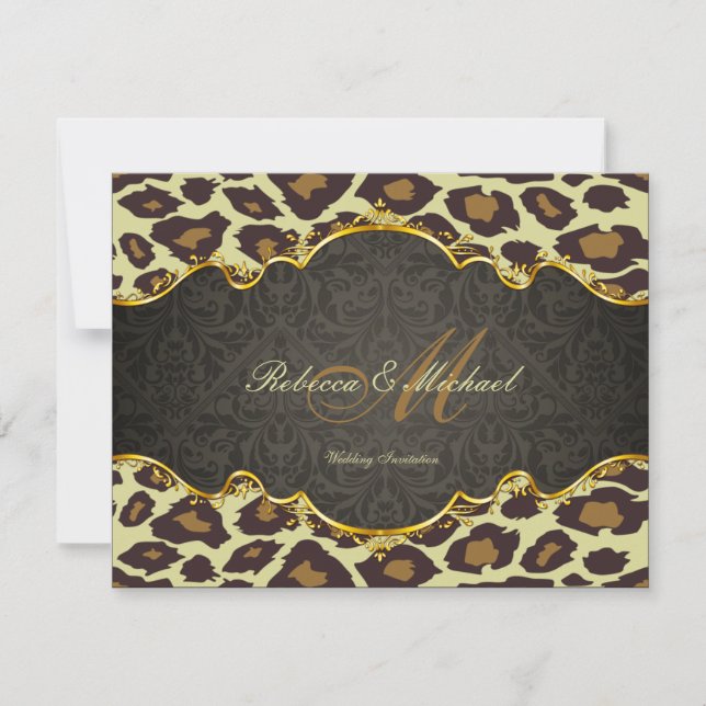 Invitación a la boda de Damask Leopard (Anverso)