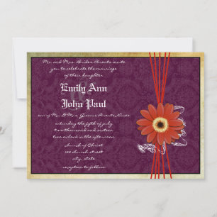 Invitación a la boda de Damask Naranja Purple Gerb