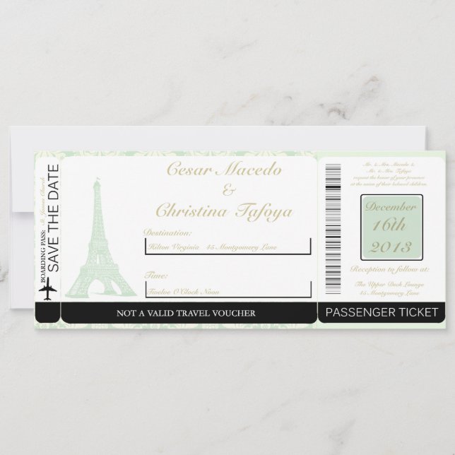 Invitación a la boda de Damask Paris Boarding (Anverso)