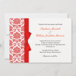 Invitación a la boda de Damask Red Bow