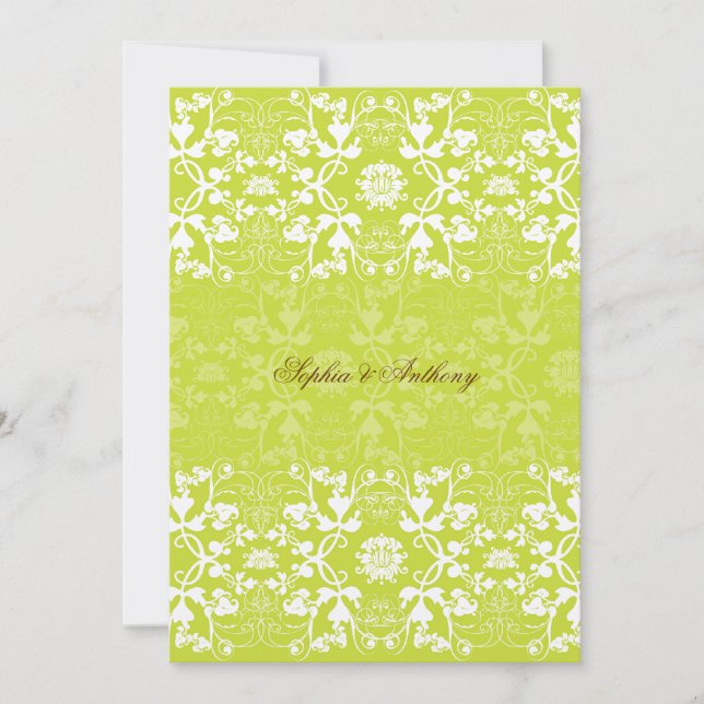 Invitación a la boda de Damask Swirls Lace Lime (Anverso)
