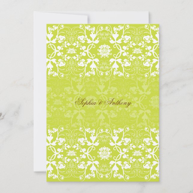 Invitación a la boda de Damask Swirls Lace Lime 2 (Anverso)