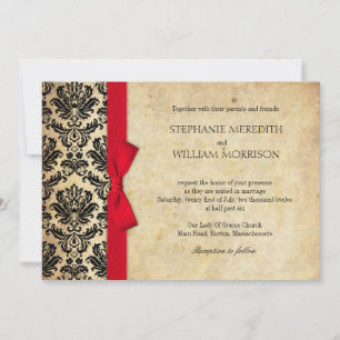 Invitación a la boda de Damask Vintage Red Bow