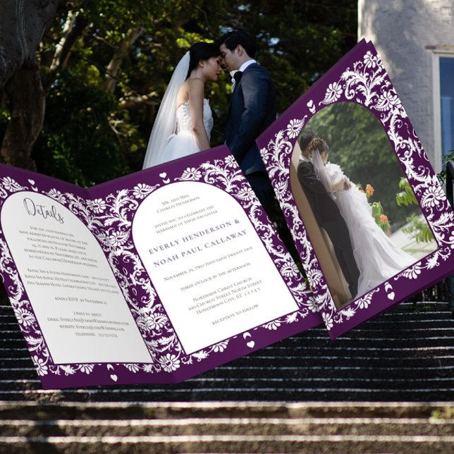 Invitación a la boda de Damask White-Choose BackGr (Subido por el creador)