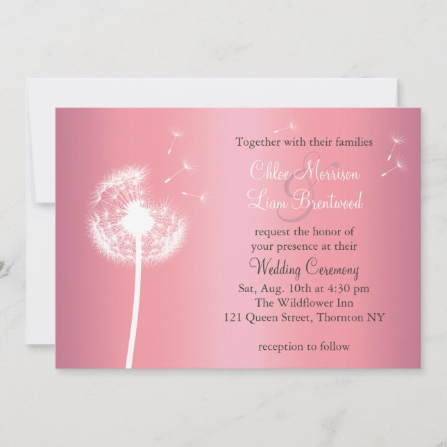 Invitación a la boda de Dandelion en oro Rosa y gr (Anverso)