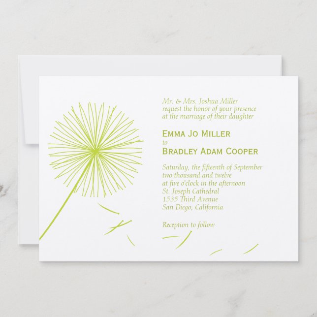 Invitación a la boda de Dandelion - Verde de prado (Anverso)