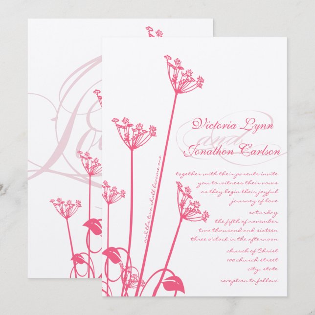 Invitación a la boda de Dandelion Wildflower Pink (Anverso / Reverso)
