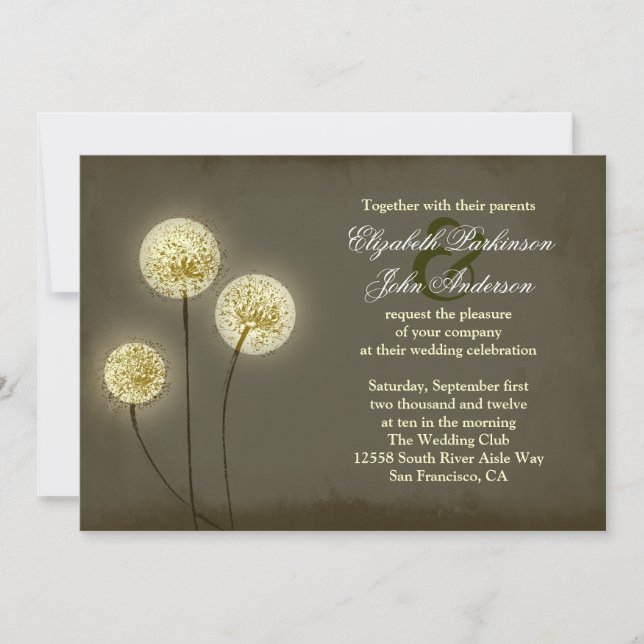 invitación a la boda de dandelions con luz de gema (Anverso)