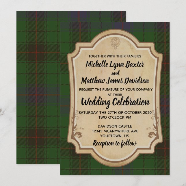 Invitación a la boda de Davidson Tartan (Anverso / Reverso)