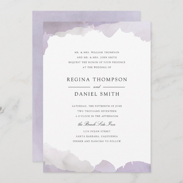 Invitación a la boda de Debonair Lavender (Anverso / Reverso)