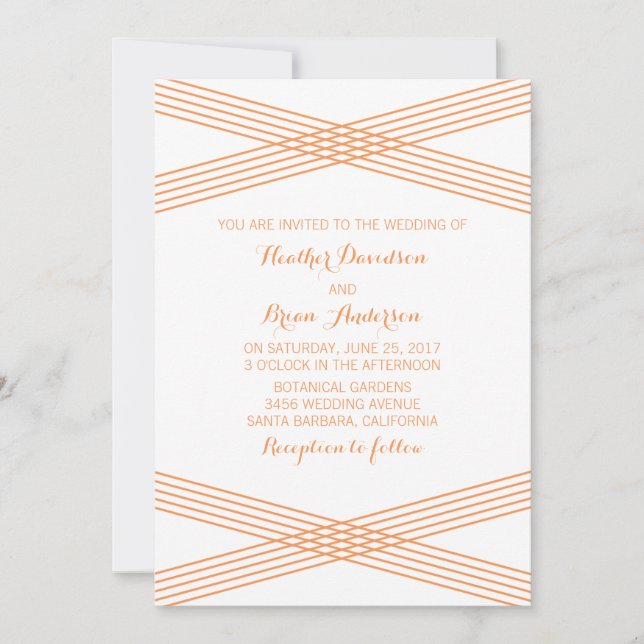 Invitación a la boda de deco moderno naranja (Anverso)