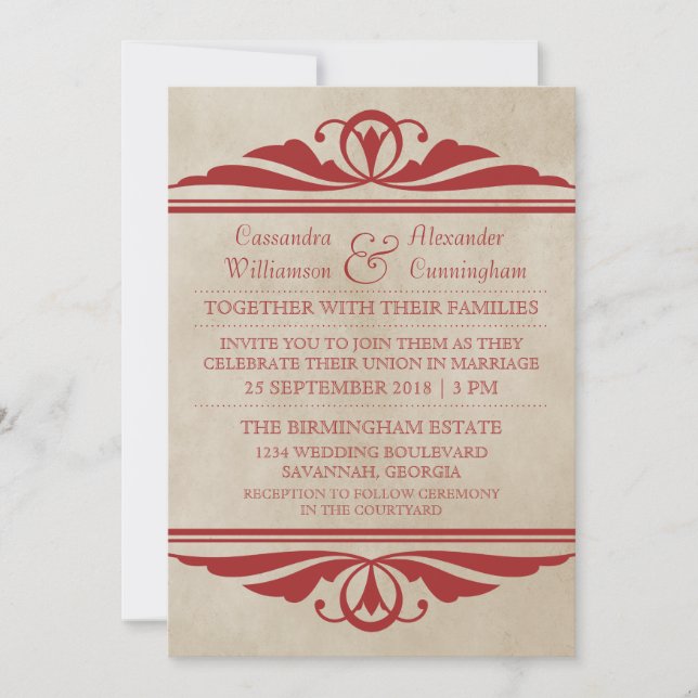 Invitación a la boda de decoración elegante y roja (Anverso)