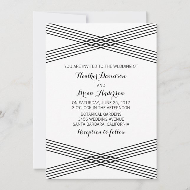 Invitación a la boda de decoración moderna y blanc (Anverso)