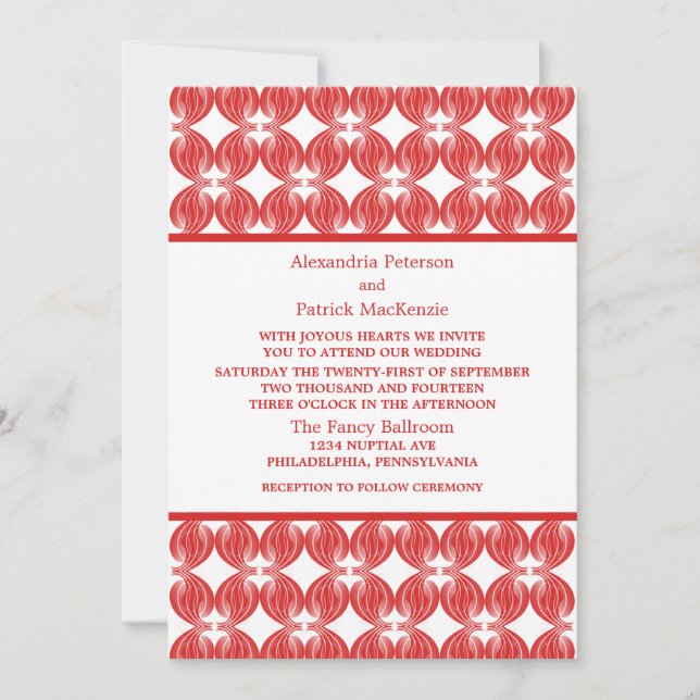 Invitación a la boda de decoración moderna y roja (Anverso)