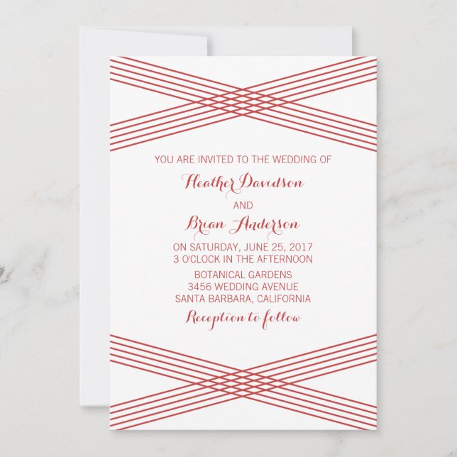 Invitación a la boda de decoración moderna y roja (Anverso)