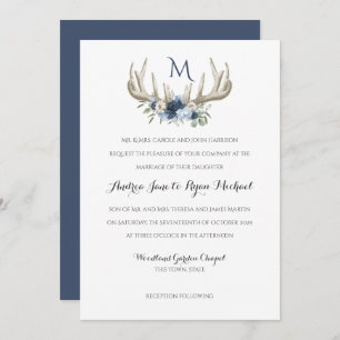 Invitación a la boda de Deer Antlers Vintage Woodl