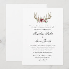 Invitación a la boda de Deer Antlers Vintage Woodl