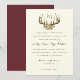 Invitación a la boda de Deer Antlers Vintage Woodl