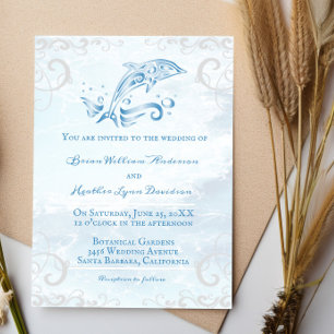 Invitación a la boda de delfines azules