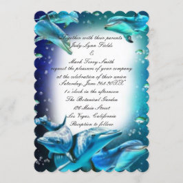 Invitación a la boda de delfines con tema de playa