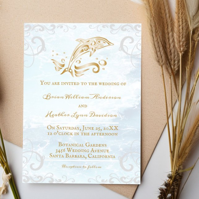 Invitación a la boda de delfines de oro (Gold Dolphin Wedding Invitation)
