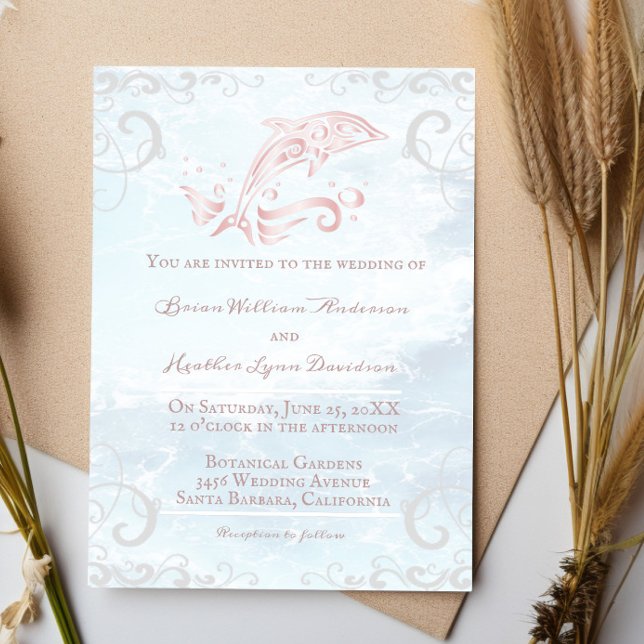 Invitación a la boda de delfines rosados (Pink Dolphin Wedding Invitation)