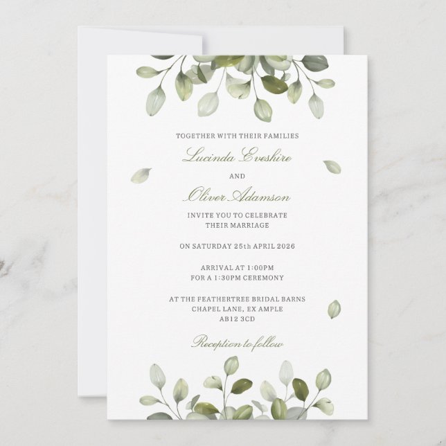 Invitación a la boda de Delicate Sage Eucalyptus (Anverso)