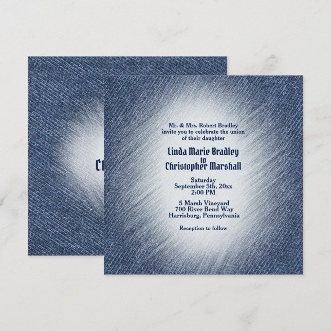 Invitación a la boda de denim azul de medianoche (Anverso / Reverso)