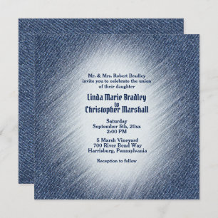 Invitación a la boda de denim azul de medianoche