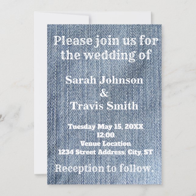 Invitación a la boda de Denim y Lace (Anverso)