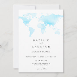 Invitación a la boda de destino con el mapa mundia