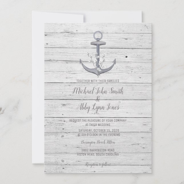 Invitación a la boda de destino de Beach Anchor (Anverso)