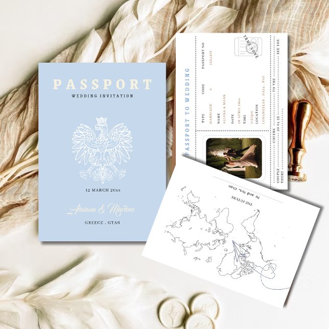 Invitación a la boda de destino de Boho Blue Passp (Subido por el creador)