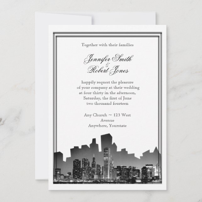 Invitación a la boda de destino de Chicago (Anverso)