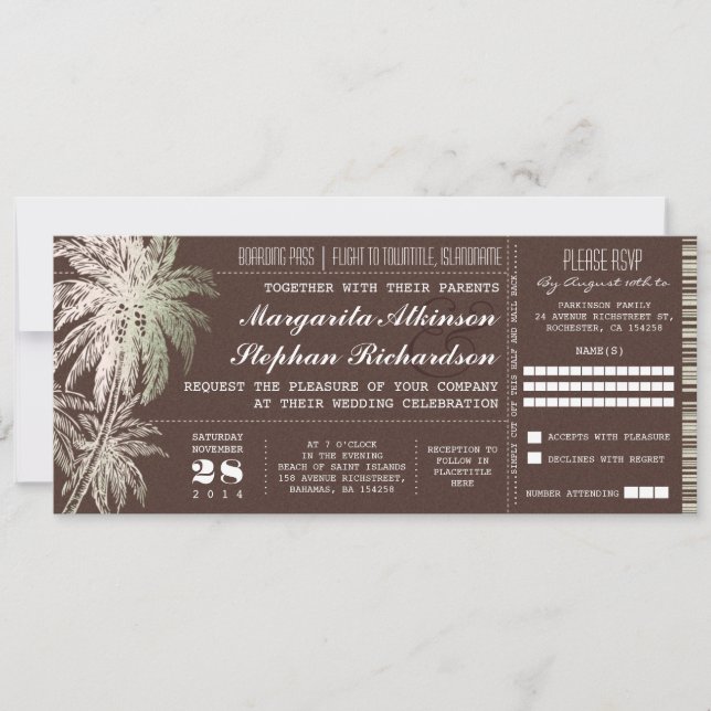 invitación a la boda de destino de entradas de cos (Anverso)