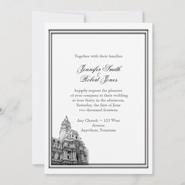 Invitación a la boda de destino de Filadelfia (Anverso)
