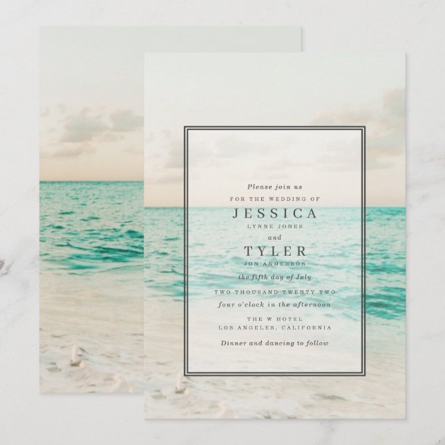 Invitación a la boda de destino de la playa coster (Anverso / Reverso)