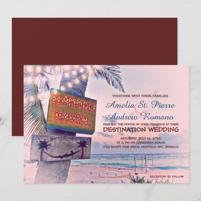 Invitación a la boda de destino de la playa de Str (Anverso / Reverso)
