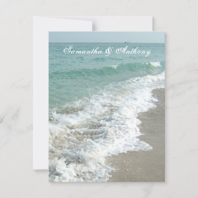 Invitación a la boda de destino de la playa, surf  (Anverso)