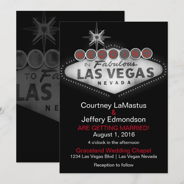 Invitación a la boda de destino de Las Vegas (Anverso / Reverso)
