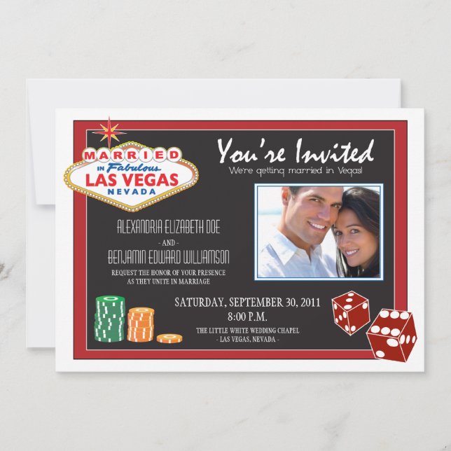 Invitación a la boda de destino de Las Vegas (rojo (Anverso)