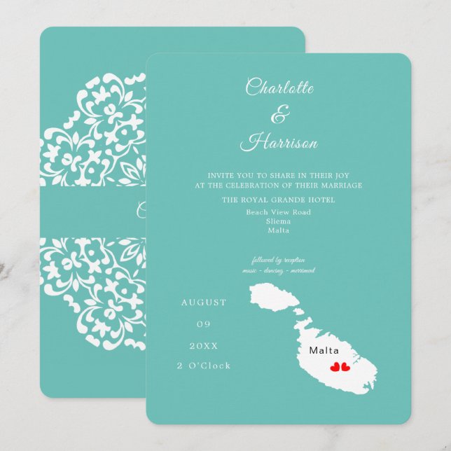 Invitación a la boda de destino de Malta (Anverso / Reverso)