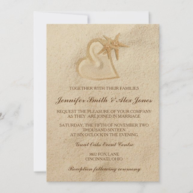Invitación a la boda de destino de playa arena y c (Anverso)